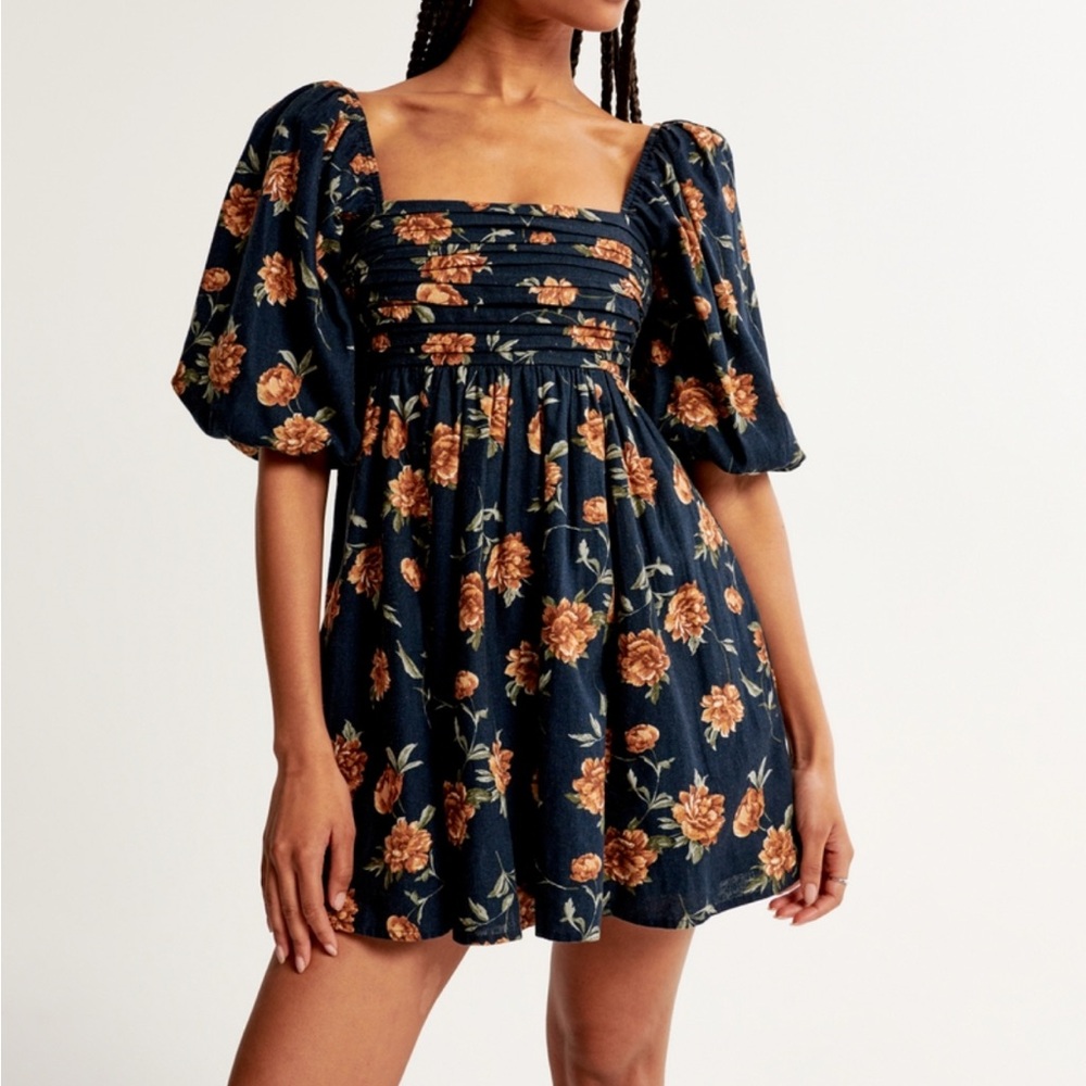 NWT Abercrombie & Fitch Emerson Linen-Blend Puff Sleeve Mini Dress